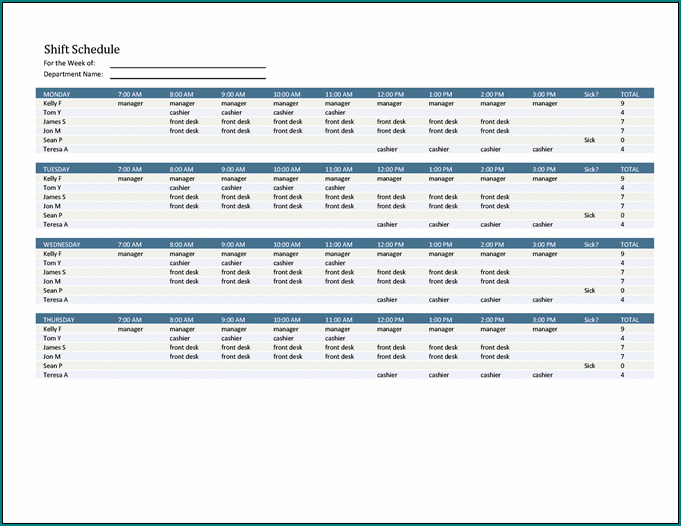 Schedule Shift Template Sample