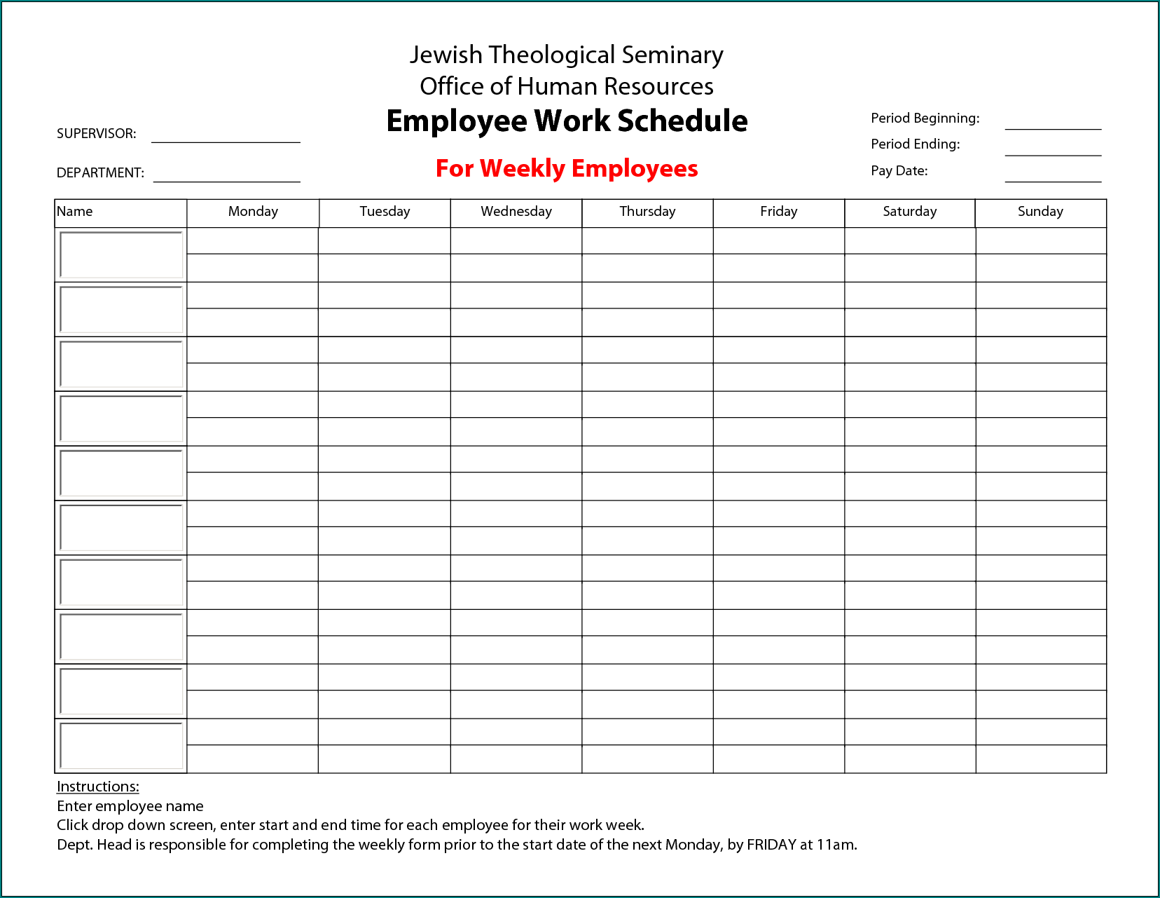 Schedule Template For Employees Example