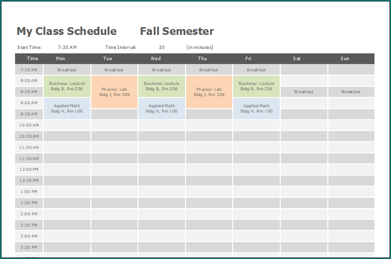 Schedule Template For School