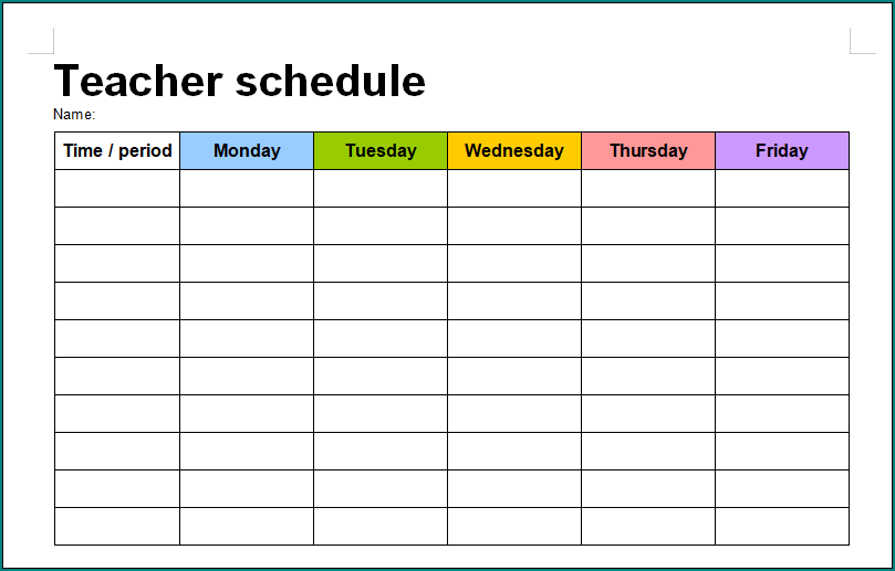 Schedule Template For Teachers