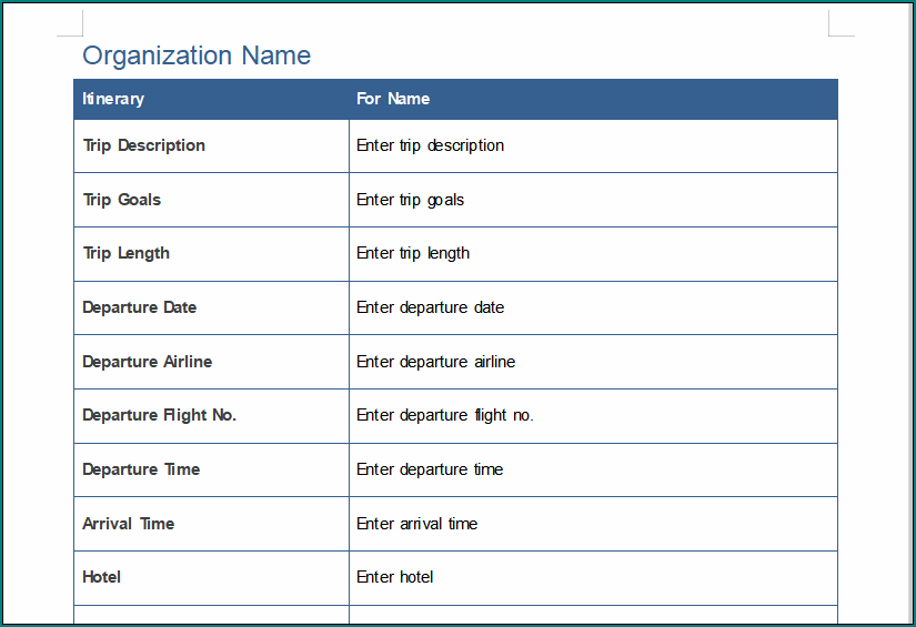 Schedule Template Word