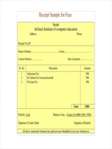 School Fee Book Format Template