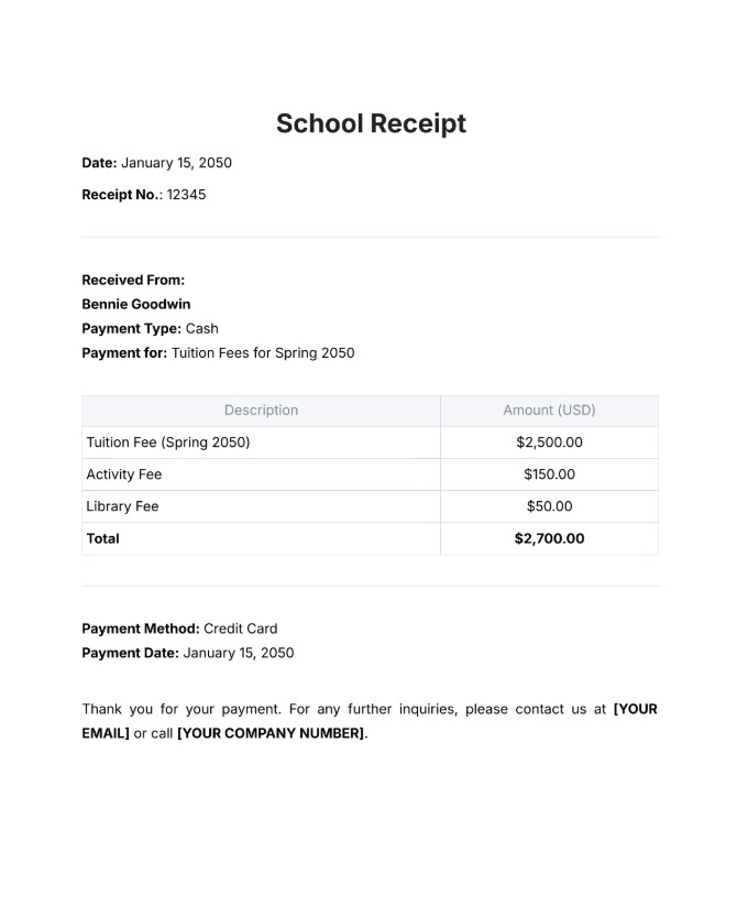 School Fee Book Format Template Example