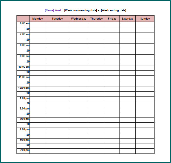 School Schedule Template Sample