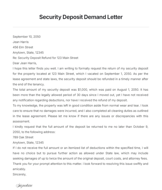 Security Deposit Demand Letter Template Example Security Deposit Demand Letter Template Example