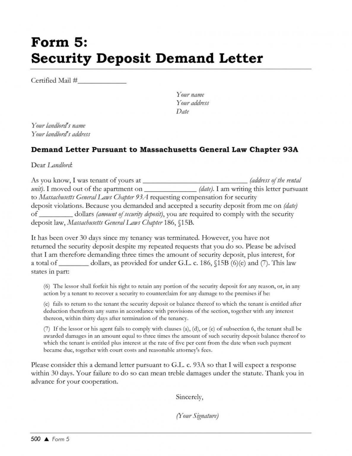 Security Deposit Demand Letter Template Sample