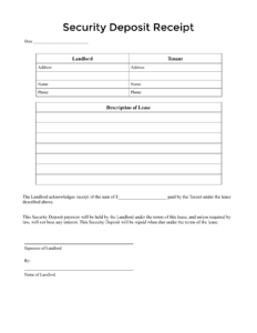 Security Deposit Receipt Template