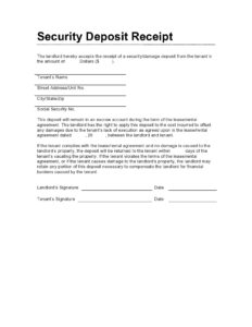 Security Deposit Receipt Template Example