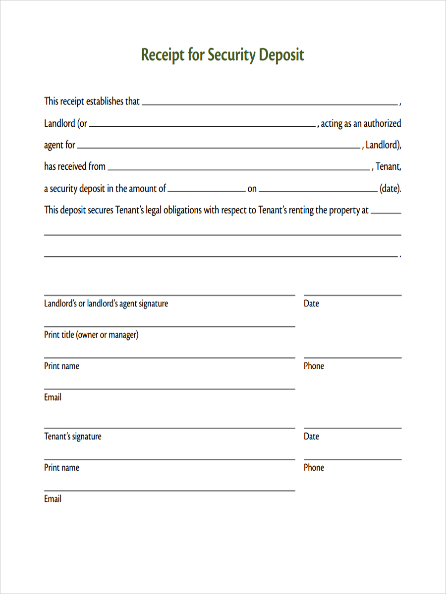 Security Deposit Receipt Template Sample Security Deposit Receipt Template Sample
