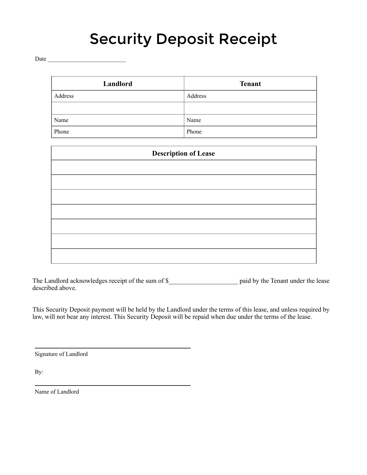 Security Deposit Receipt Template Security Deposit Receipt Template