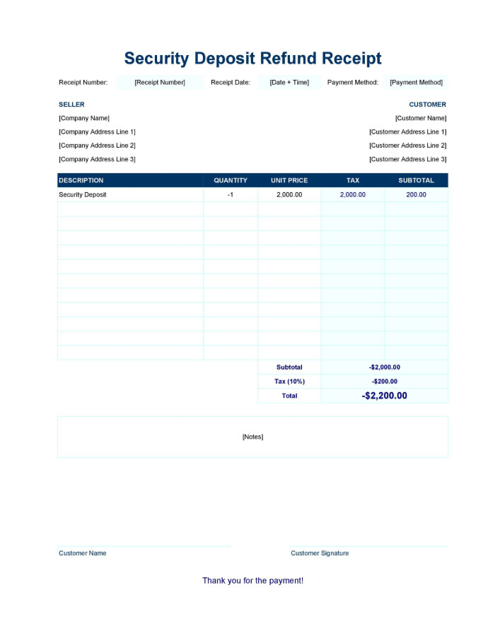 Security Deposit Refund Receipt Template