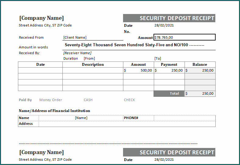 Security Receipt Template