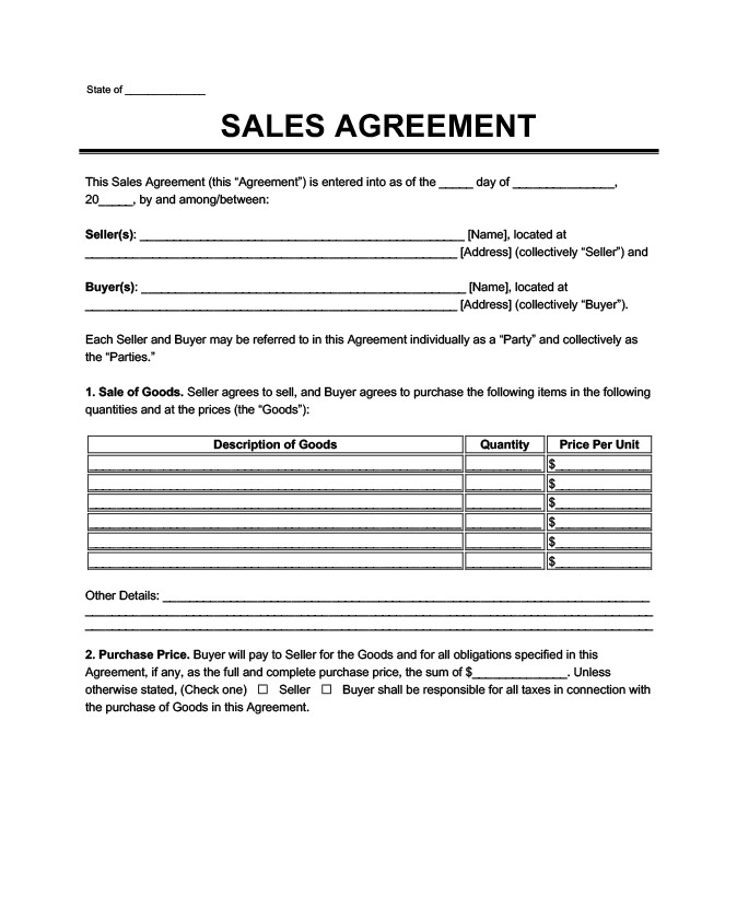 Selling Contract Template Example Selling Contract Template Example