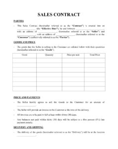Selling Contract Template Sample