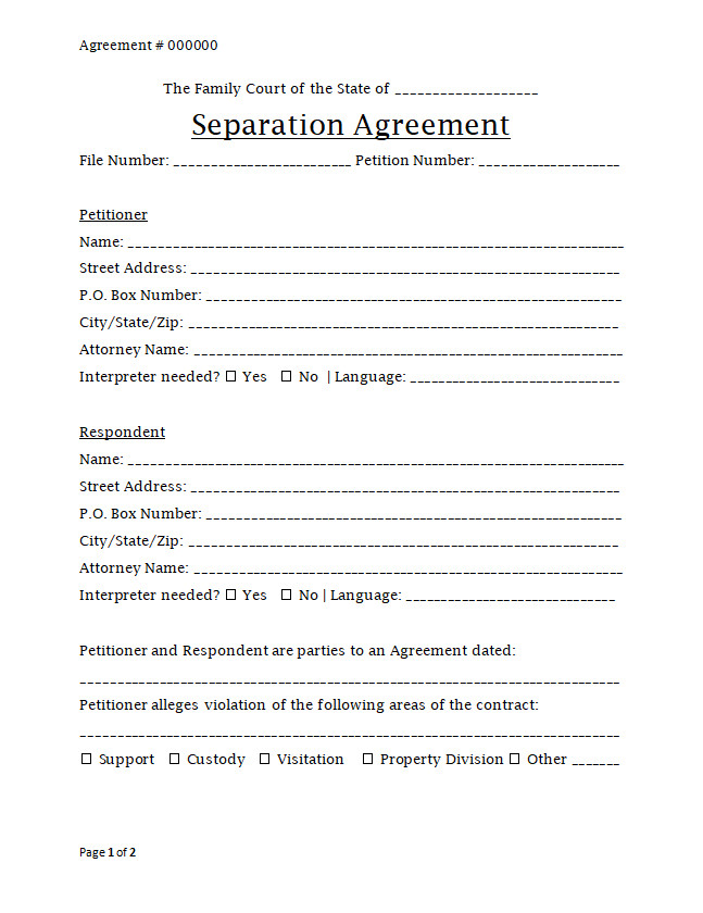 Separation Agreement Template