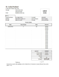 Service Receipt Template
