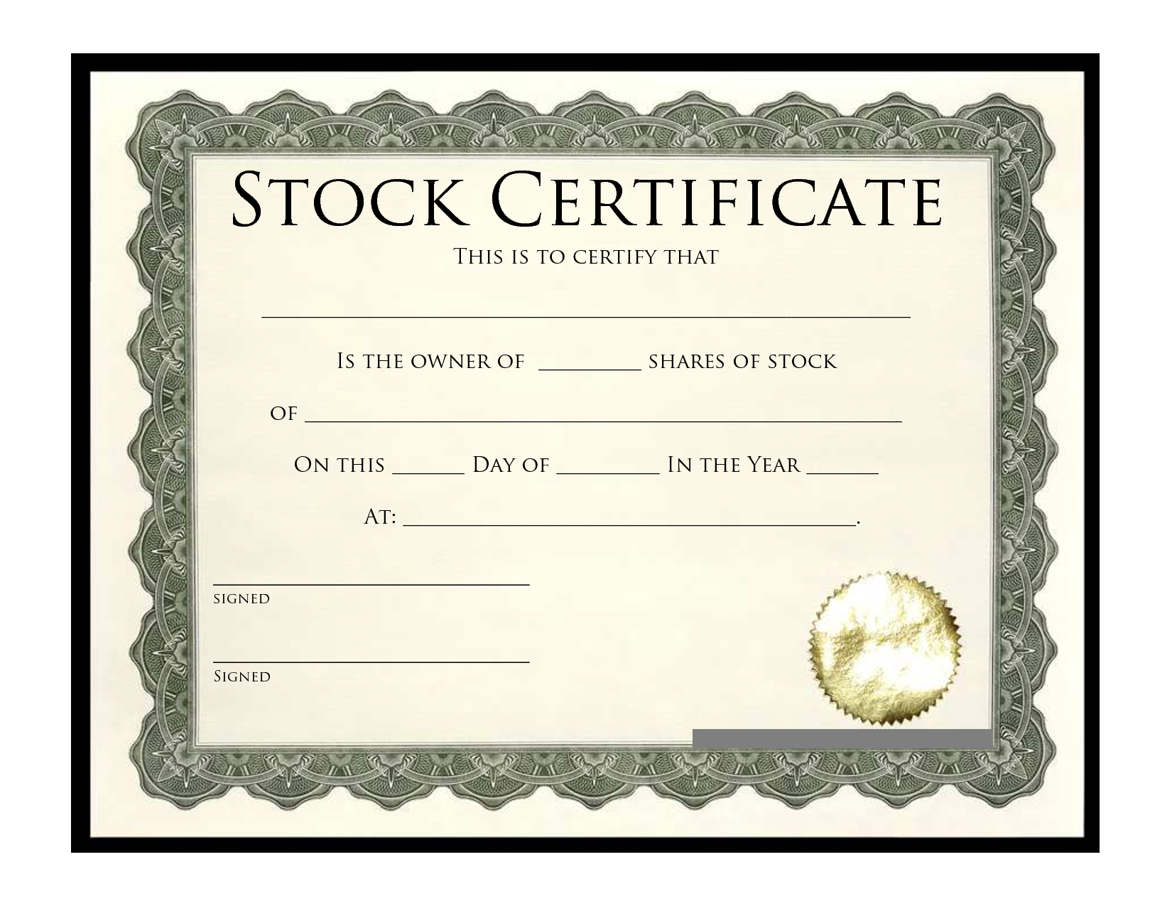 Shareholders Stock Certificate Template Example Shareholders Stock Certificate Template Example