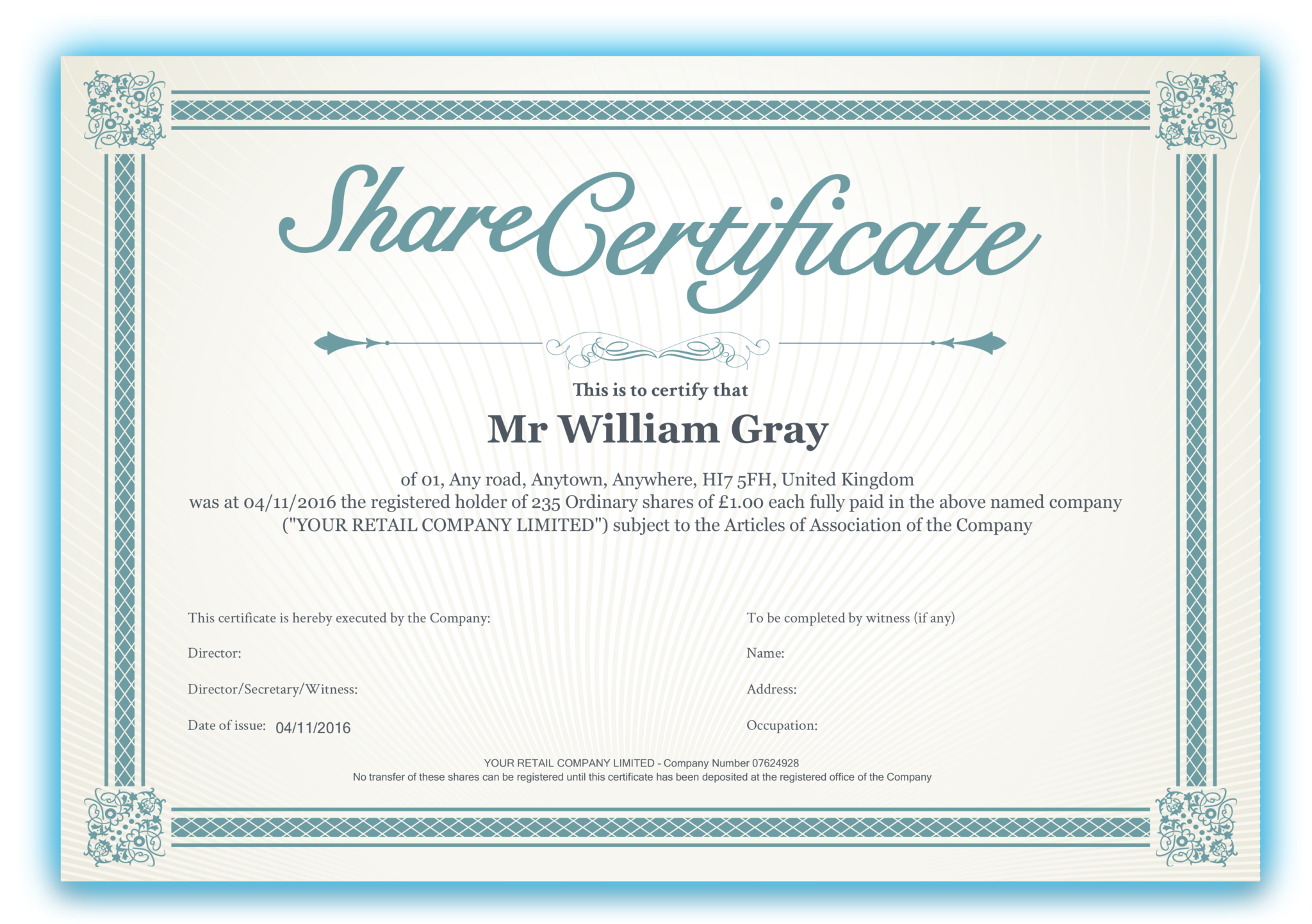 Shareholders Stock Certificate Template Sample Shareholders Stock Certificate Template Sample
