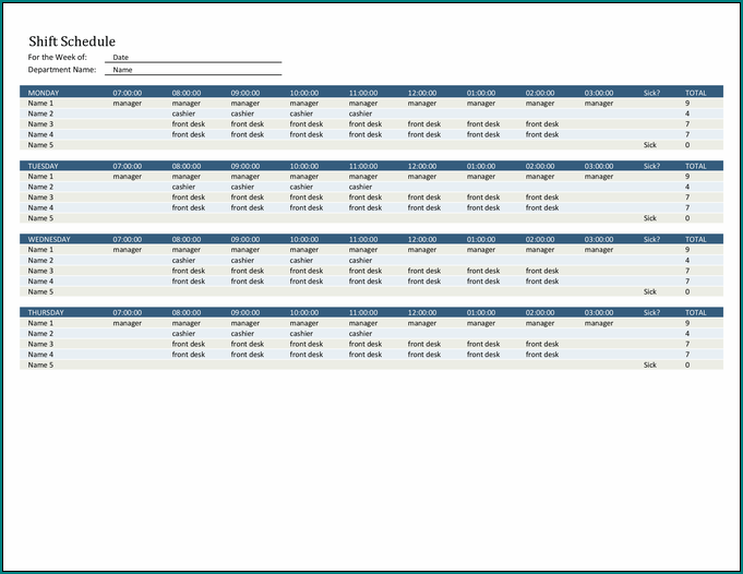 Shift Schedule Template Sample