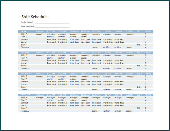 Shift Schedule Template