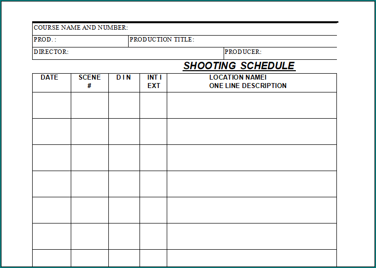 Shooting Schedule Template