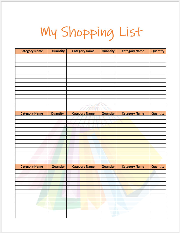 Shopping List Template Shopping List Template