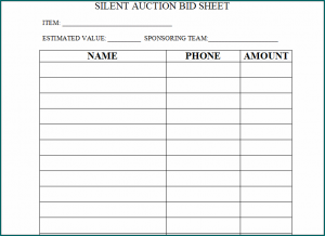 Silent Auction Bid Sheet Template
