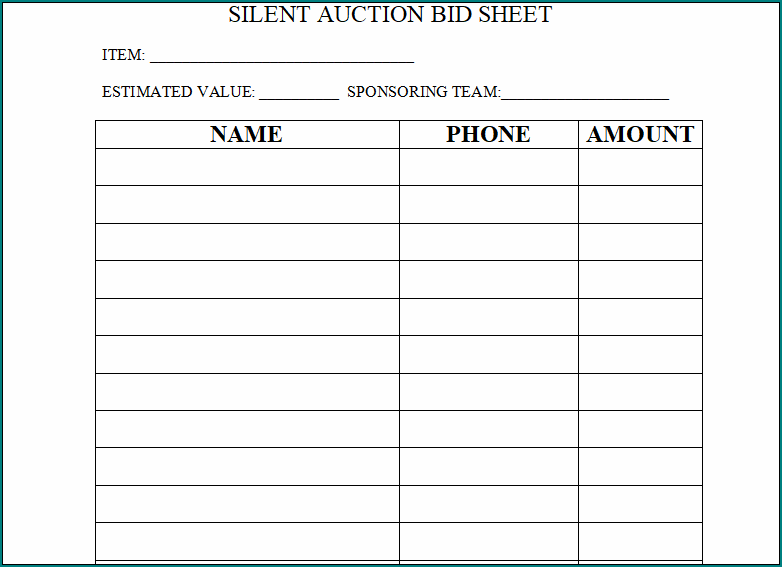 Silent Auction Bid Sheet Template