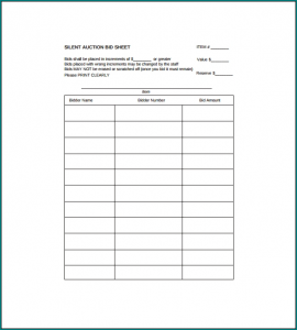 Silent Auction Template Example