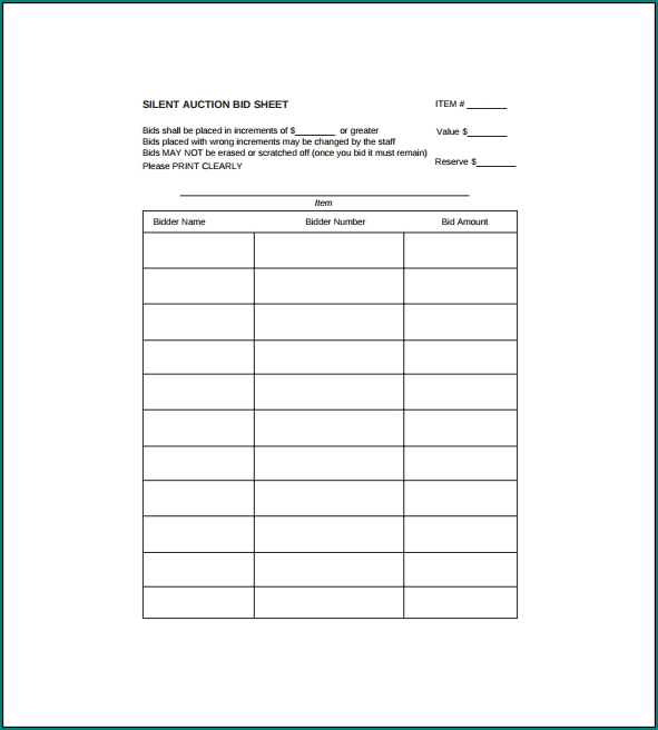Silent Auction Template Example