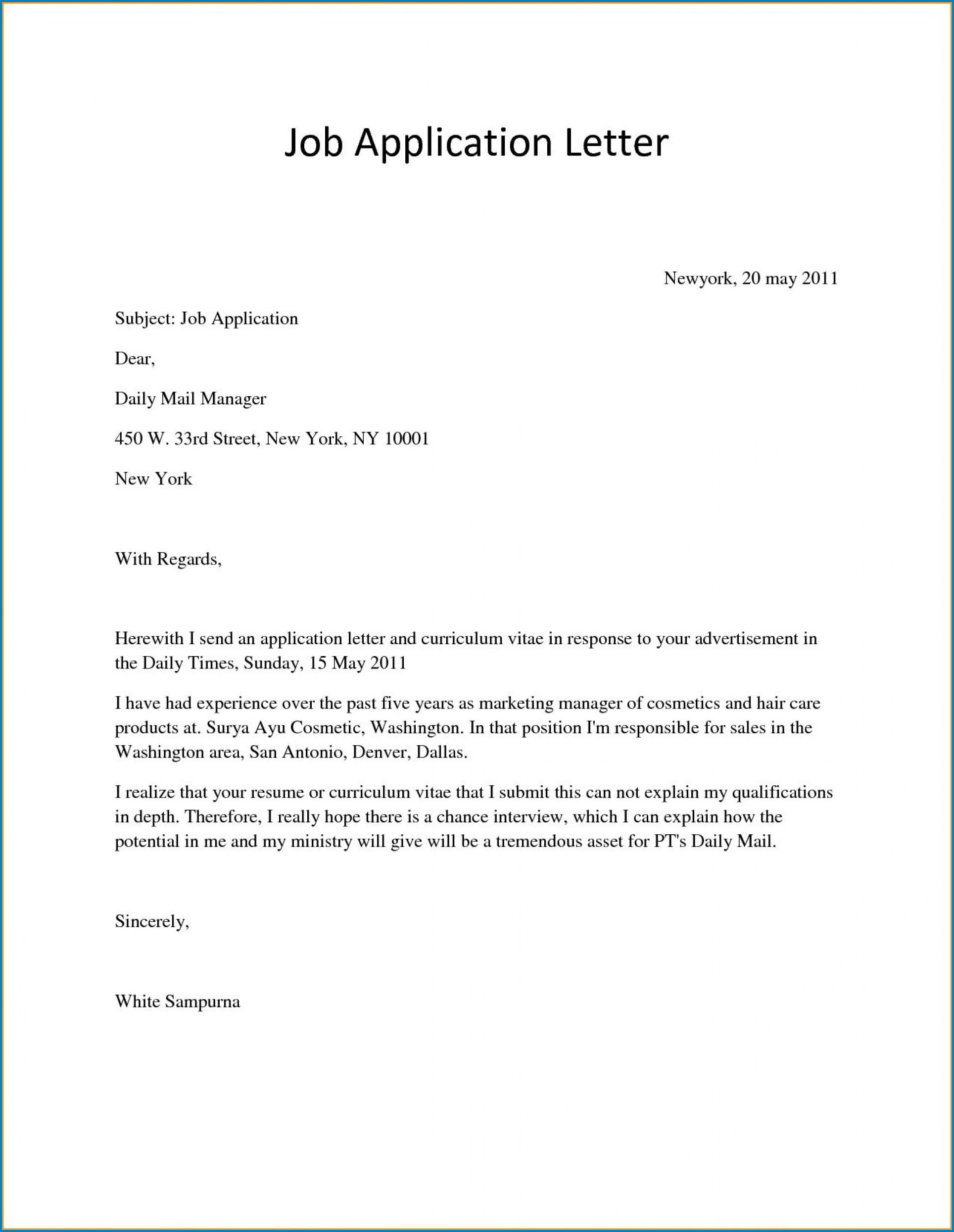 Simple Cover Letter For Job Application Sample Simple Cover Letter For Job Application Sample