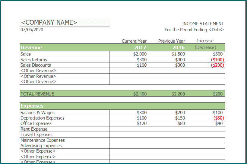Simple Income Statement Template