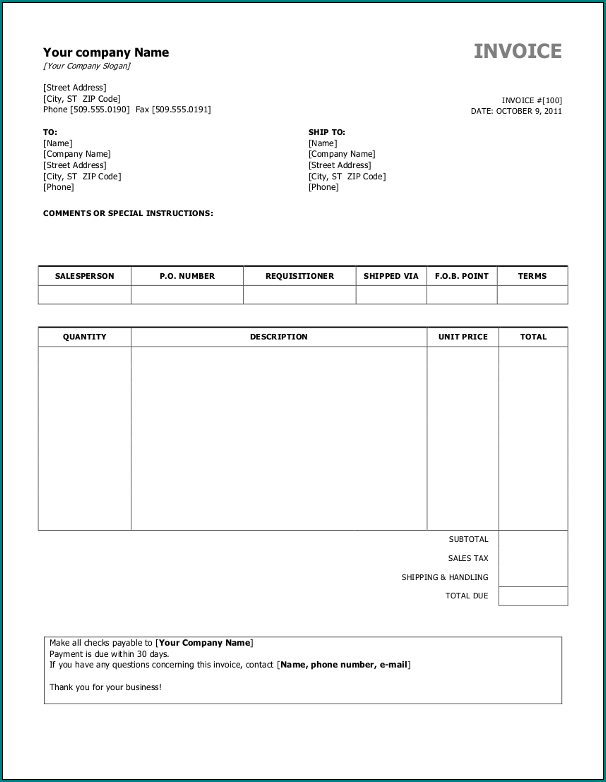 Simple Invoice Template Word Example