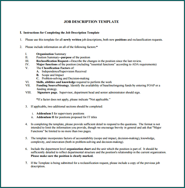 Simple Job Description Template Example