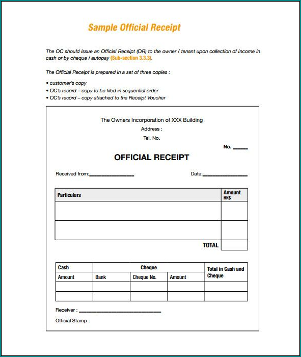 Simple Receipt Template Sample