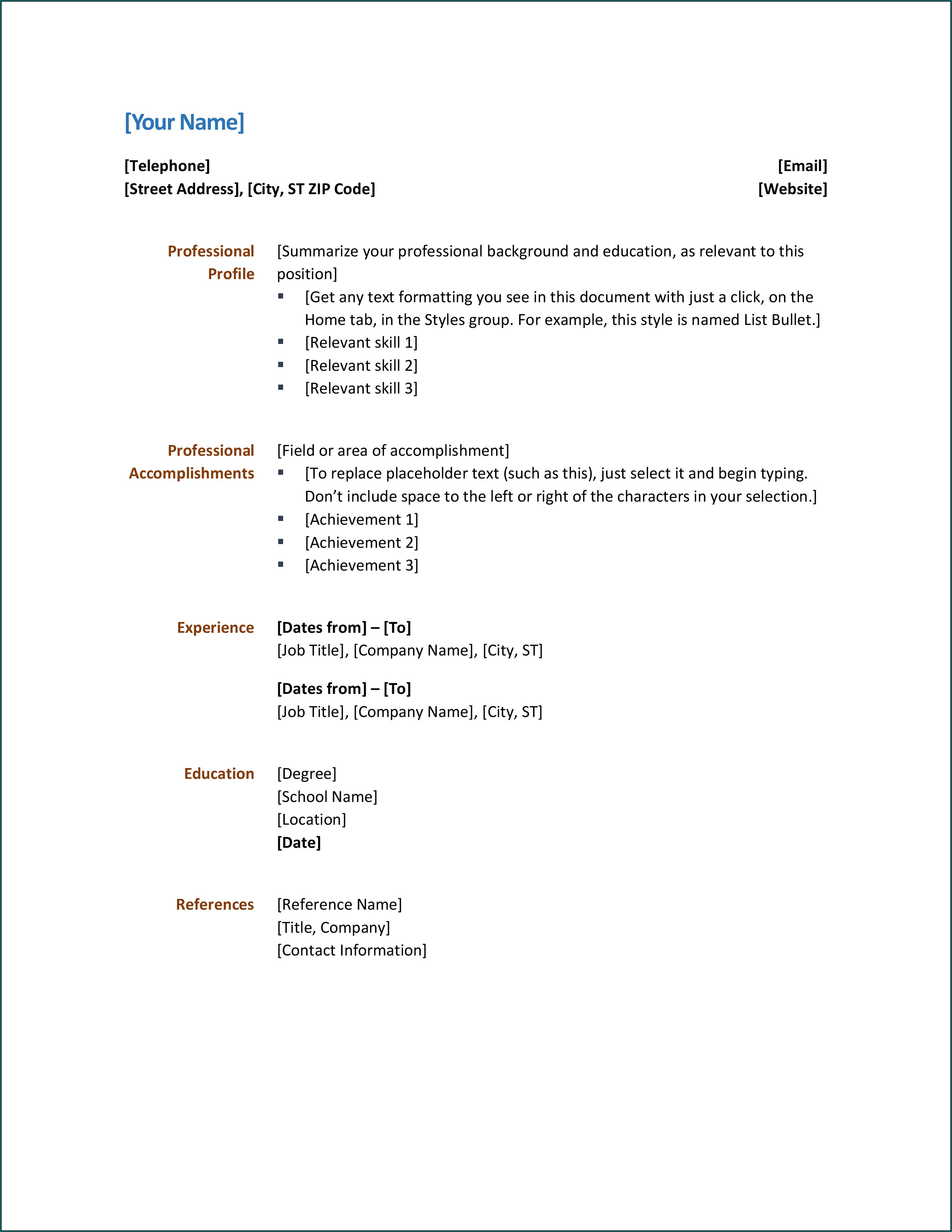 Simple Resume Format Example