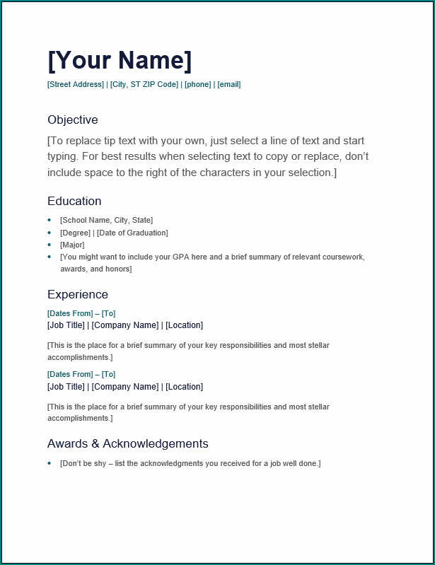 Simple Resume Format