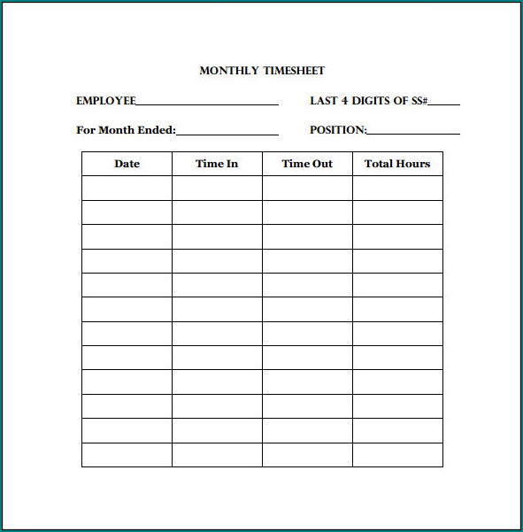 Simple Timesheet Template Sample