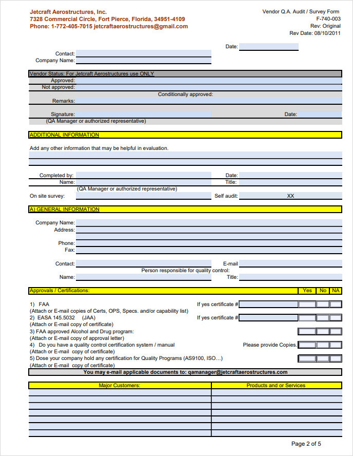 Simple Vendor Audit Survey Form Template Simple Vendor Audit Survey Form Template