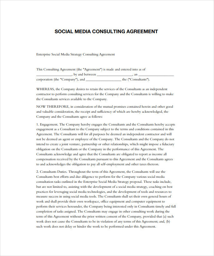 Social Media Consulting Agreement Template Social Media Consulting Agreement Template