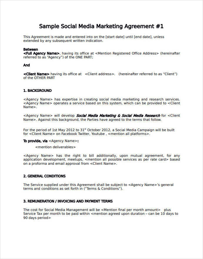 Social Media Contract Template Social Media Contract Template