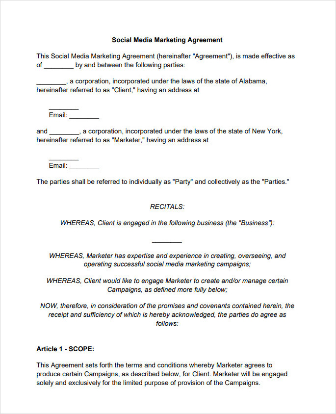 Social Media Marketing Agreement Template Social Media Marketing Agreement Template