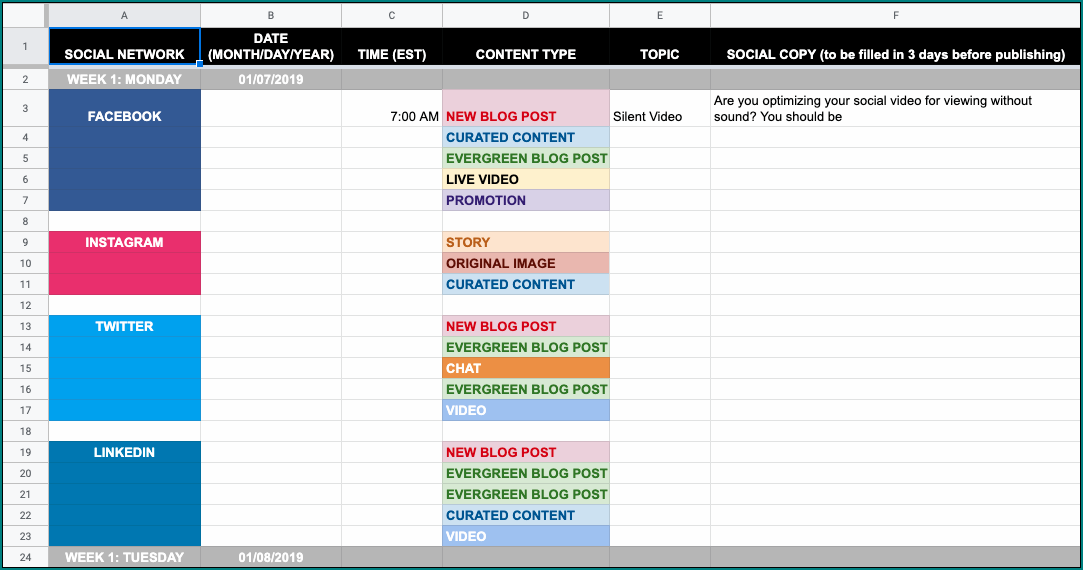 Social Media Post Schedule Template Sample