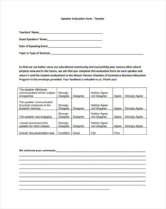 Speaker Evaluation Form for Teacher