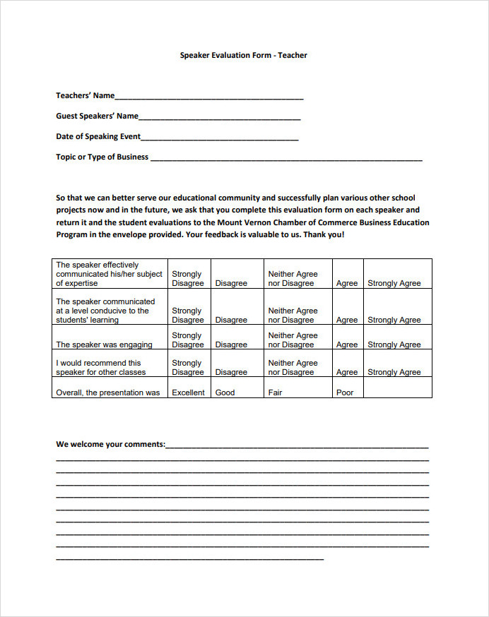 Speaker Evaluation Form for Teacher Speaker Evaluation Form for Teacher