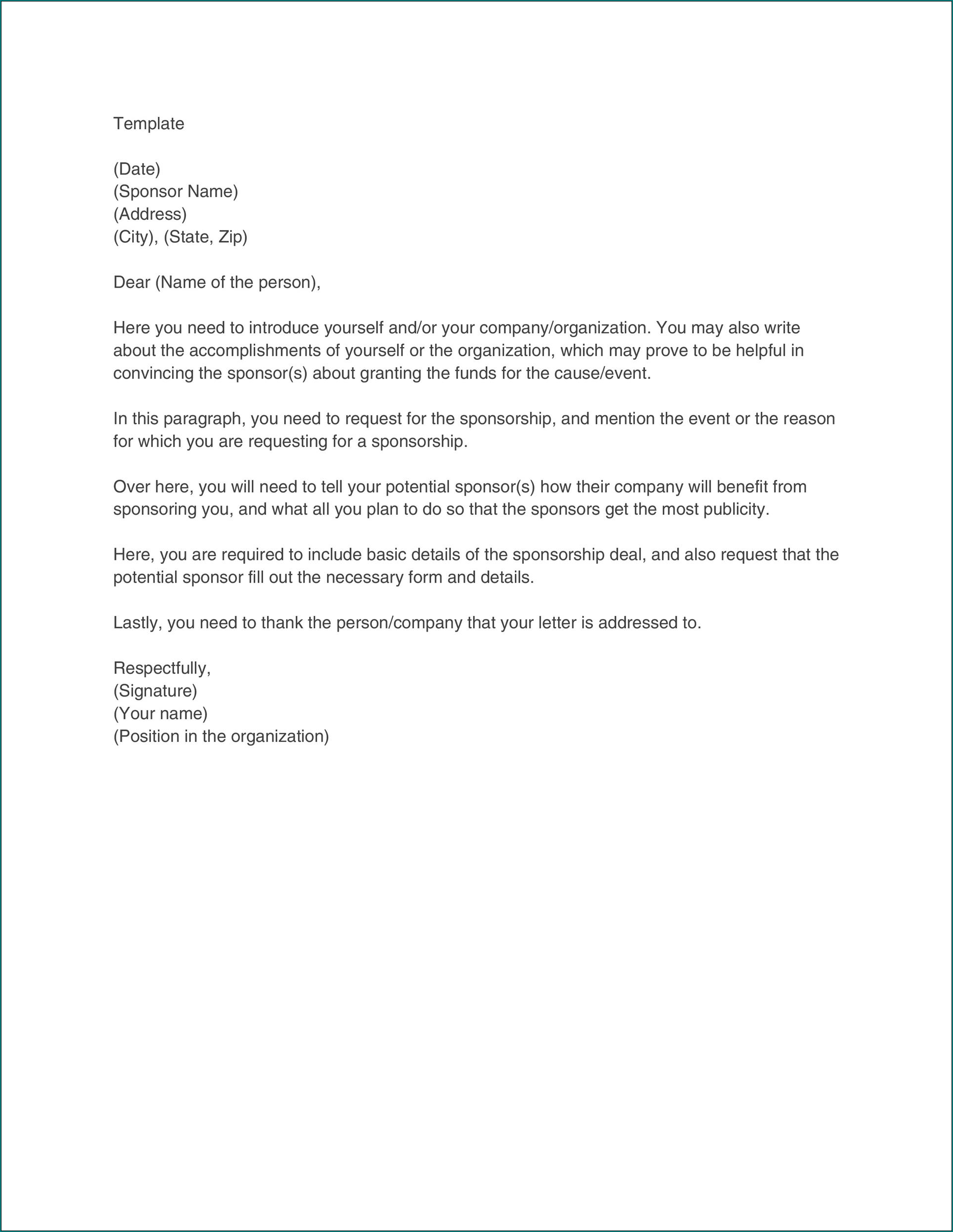 Sponsorship Letter Template Example
