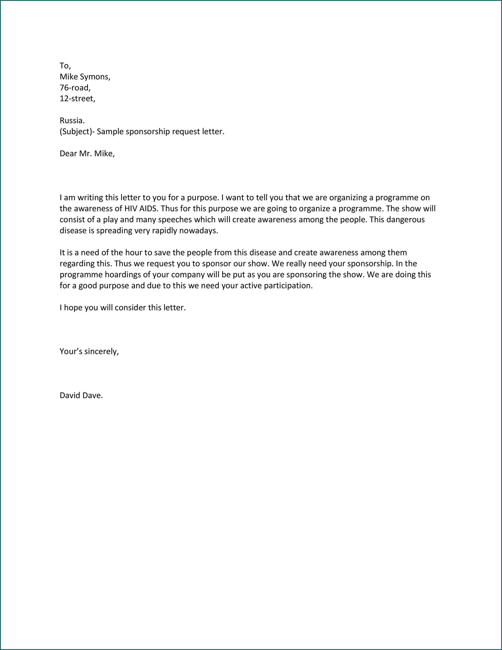 Sponsorship Letter Template Sample