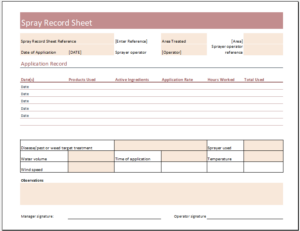 Spray Record Sheet Template