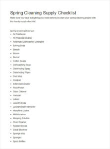 Spring Cleaning Supply Checklist Template Word