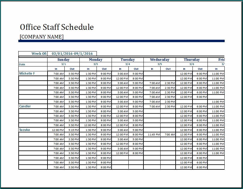 Staff Schedule Template Example